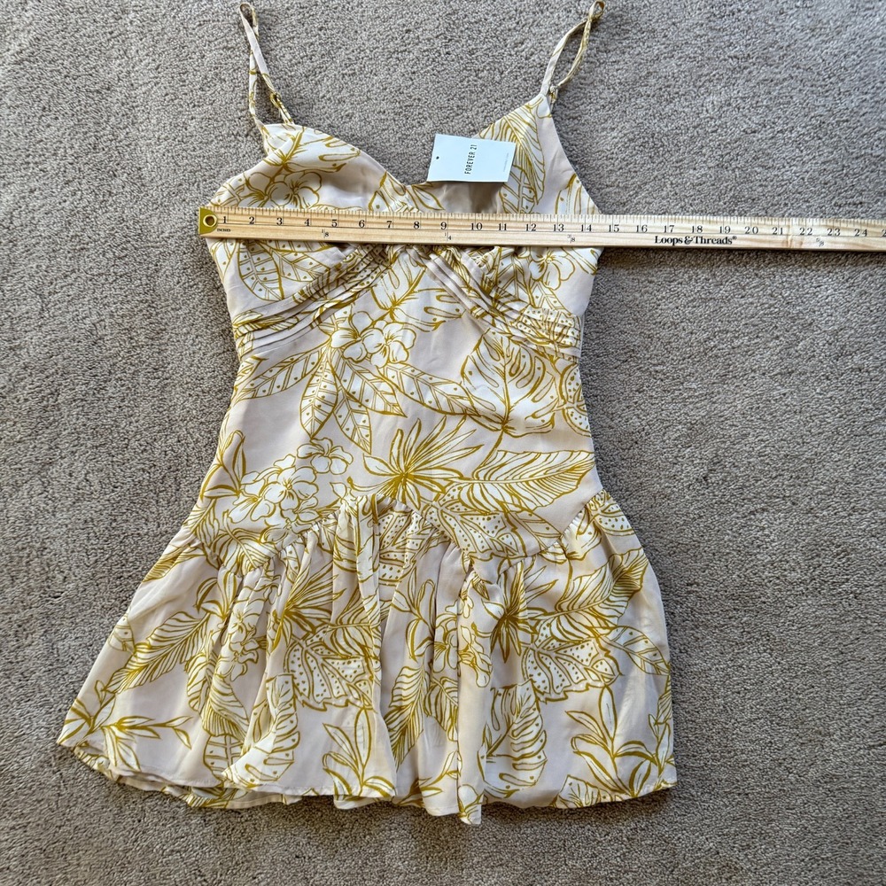 Forever 21 Tropical Leaf Cami Top Dress Small Taupe Fit & Flare Y2K Summer NWT - Picture 5 of 11